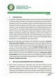 ECOWAS Preliminary Declaration – 2023 Run-Off Presidential Election in Liberia